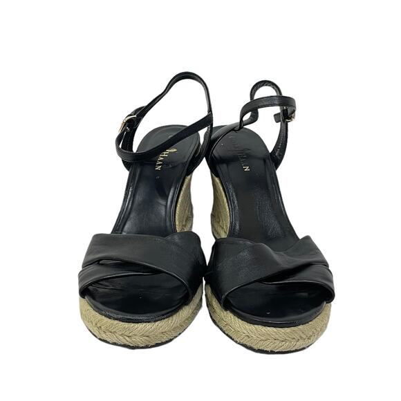 Cole Haan x Nike Air Women Sz 10 Black Leather Strappy Espadrille Wedge Sandals - Picture 2 of 9